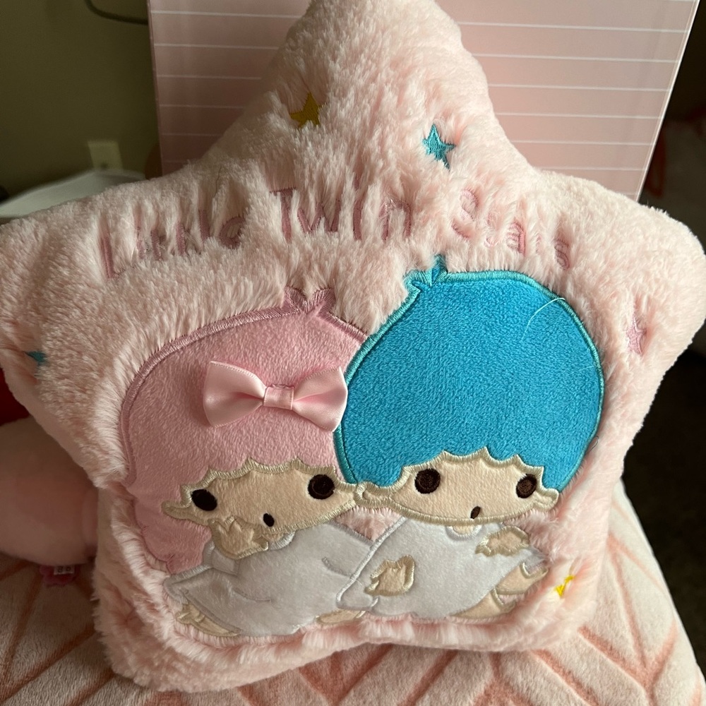 Sanrio Little Twin Stars Plush Star Pillow - Pink with Blue Hair Accents